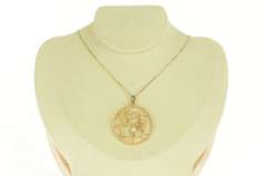 14K Yellow Gold 1960's Bear Holding Pearl Forest Round Charm/Pendant