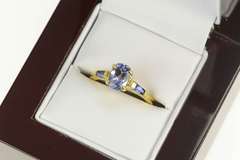 18K Yellow Gold Oval Tanzanite Sapphire Accent Engagement Ring