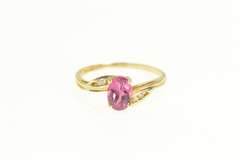 14K Yellow Gold Oval Pink Sapphire Diamond Accent Bypass Ring