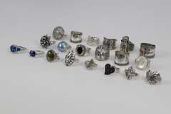 .925 Sterling Silver Cocktail Ring Assortment Various Sizes & Styles (20 Ring Lot)