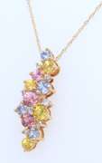 Charming Yellow Gold Multi Color Sapphire Pendant on Chain