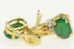 14K Yellow Gold Oval Natural Emerald Diamond Accent Stud Earrings