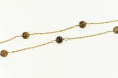 14K Yellow Gold Tiger's Eye Beaded Retro Statement Necklace
