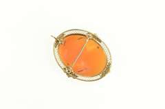 14K Yellow Gold Carved Shell Cameo Lady Ornate Vintage Pin/Brooch