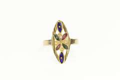 8K Yellow Gold Geometric Red Blue Green Enamel Retro Ring