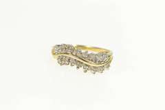 10K Yellow Gold Wavy Diamond Layered Statement Band Ring