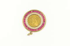14K Yellow Gold 1914 Indian $2.50 Syn Ruby Medallion Charm/Pendant