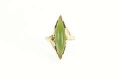 10K Yellow Gold 1960's Marquise Nephrite Cabochon Navette Ring