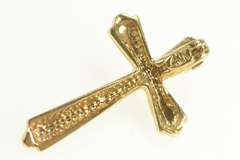 14K Yellow Gold Grooved Diamond Cross Christian Faith Pendant