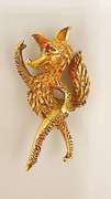 14kt Solid Yellow Gold Fancy Fox Pin with Ruby Gemstone Eyes