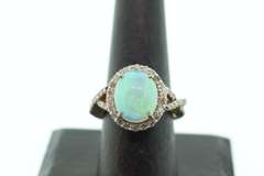Luminous Opal Ring with Gold Plated Silver and Diamond Accents