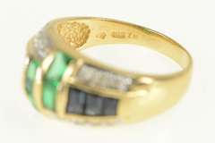 14K Yellow Gold Emerald Cut Syn. Emerald & Sapphire Diamond Ring