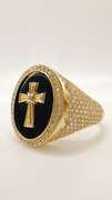 Men's 14kt Solid Yellow Gold, Onyx & CZ Ring