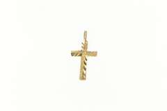 14K Yellow Gold Diamond Cut Textured Pattern Cross Symbol Pendant