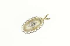 14K Yellow Gold Art Deco Diamond Camphor Glass Oval Pendant