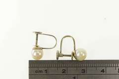 14K White Gold Pearl Retro 1960's Classic Screw Back Earrings