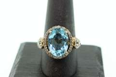 Charming Gold Plated Silver Topaz Ring with Diamond Accents