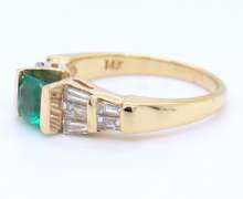 Fantastic Yellow Gold Emerald and Baguette Diamond Cocktail Ring