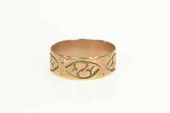 10K Yellow Gold 7.6mm Victorian Floral Rose Pattern Band Ring