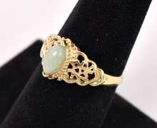 Ornate Green Stone Ring in Yellow Gold