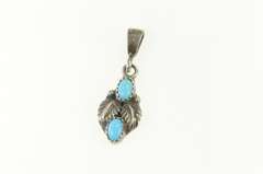Sterling Silver Native American Navajo Turquoise Leaf Pendant