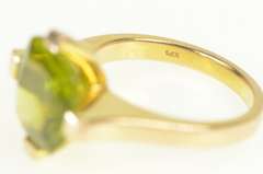 14K Yellow Gold Cushion Peridot Garnet Solitaire Cocktail Ring