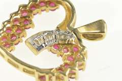 10K Yellow Gold 1.40 Ctw Baguette Diamond Ruby Heart Love Pendant