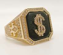 Men's 14kt Solid Yellow Gold, Onyx, & CZ Ring