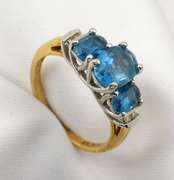 Stylish Ring with 3 Oval Blue Topaz