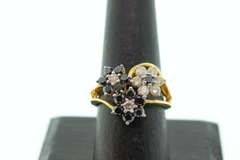 Black and White Diamond Floral Triarchy with Gold Plated Silver
