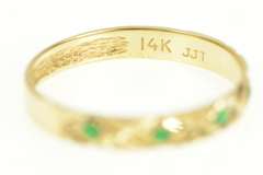 14K Yellow Gold Textured Lattice Pattern Green Enamel Band Ring