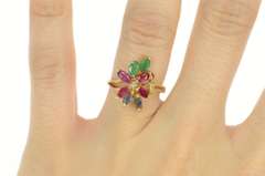 14K Yellow Gold Emerald Ruby Sapphire Cluster Diamond Accent Ring