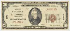 1929 $20 Litchfield, CT United States National Currency - 709