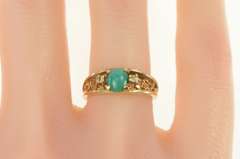 14K Yellow Gold Turquoise Diamond Accent Textured Nugget Ring