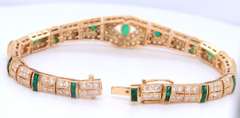 Unforgettable 18kt Yellow Gold Marquise and Square Shape Emerald and Diamond Bracelet