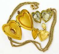 3 Vintage Gold-Filled Heart Lockets - Cameos