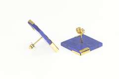 14K Yellow Gold Squared Lapis Lazuli Scalloped Geometric Earrings