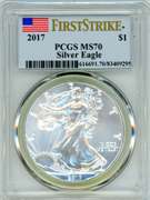 2017 BU US Silver Eagle in PCGS MS70 First Strike