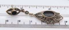 Vintage 925 Sterling Silver Black Onyx and Marcasite Dangle Earrings