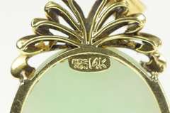 14K Yellow Gold Oval Jade Ornate Scroll Design Statement Pendant