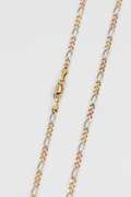 14k Gold Rose White Yellow Tri Color Solid Pave Figaro Link Chain 1.9mm Necklace 24"