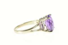 14K White Gold Oval Amethyst Faceted Solitaire Cocktail Ring