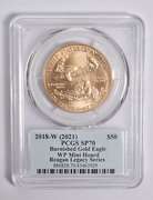 SP70 2018-W (2021) $50 1 Oz Gold Eagle Mint Hoard Reagan Signed PCGS