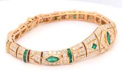 Unforgettable 18kt Yellow Gold Marquise and Square Shape Emerald and Diamond Bracelet
