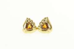 14K Yellow Gold Trillion Citrine Solitaire Scalloped Stud Earrings