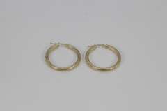 10k Yellow Gold Fancy Diamond Cut Hoop Earrings 30mm