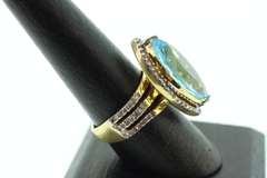 Gorgeous Aquatic Topaz Ring with Brilliant Gold Plated Silver and Diamond Accents