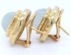 Incredible Yellow Gold Nephrite Jade Cab Earrings