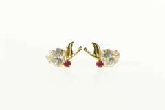 14K Yellow Gold Heart Cut Cubic Zirconia Syn. Ruby Stud Earrings