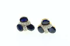 14kt Gold Plated Sterling Silver Sapphire Earrings with Diamond Accents